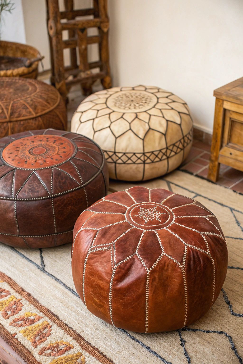 Handcrafted Moroccan Leather Pouf – Traditional Handmade Ottoman Footstool