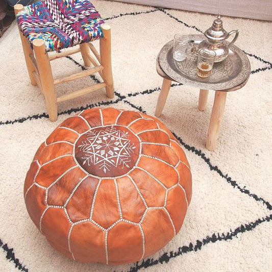 Handcrafted Moroccan Leather Pouf – Traditional Handmade Ottoman Footstool